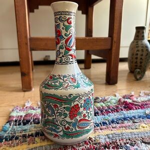 Rare Metaxa Red and Blue Ceramic Art Vase with Floral Motifs